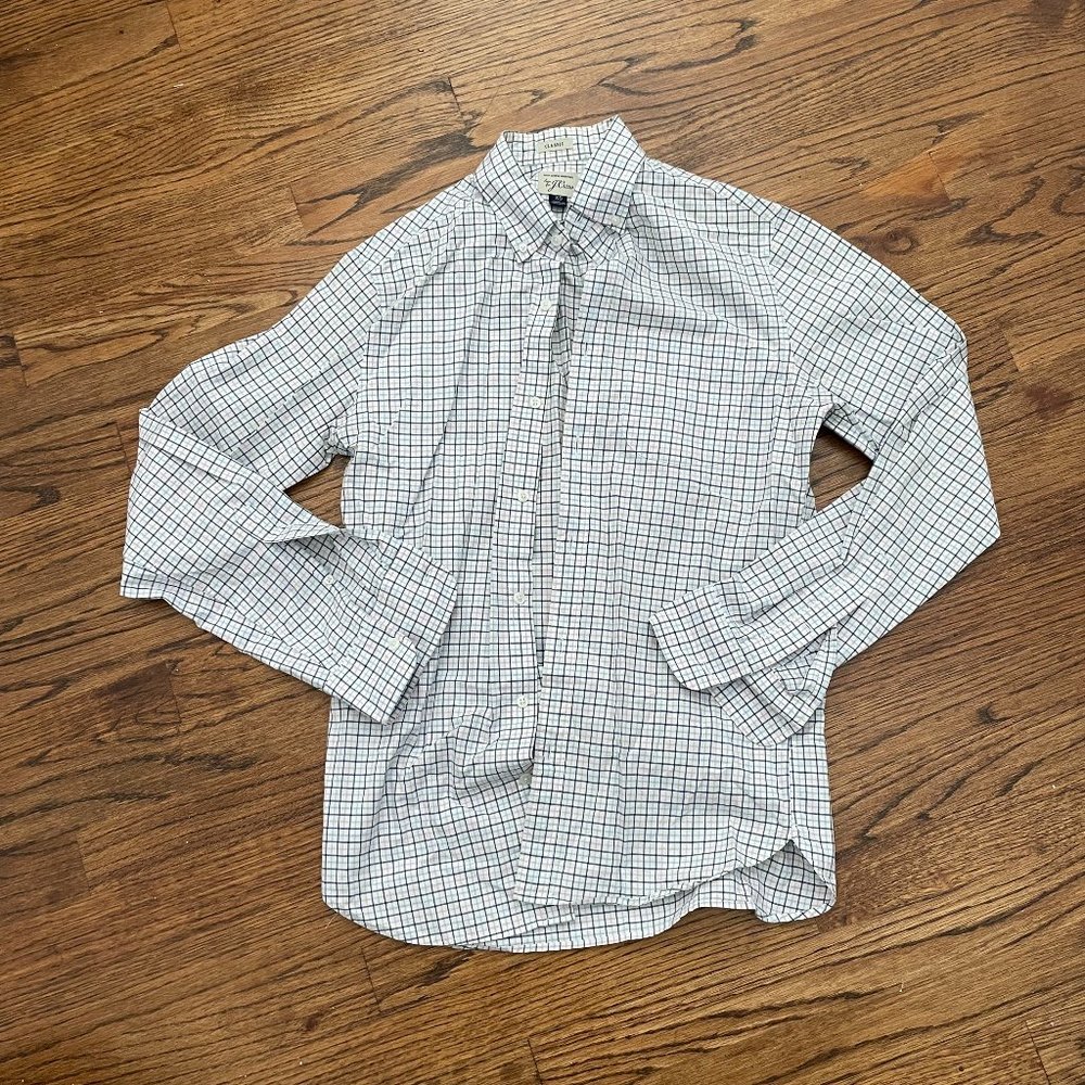 J Crew Shirt Mens XS Blue White Long Sleeve Button Up Flannel Slim Fit Cotton